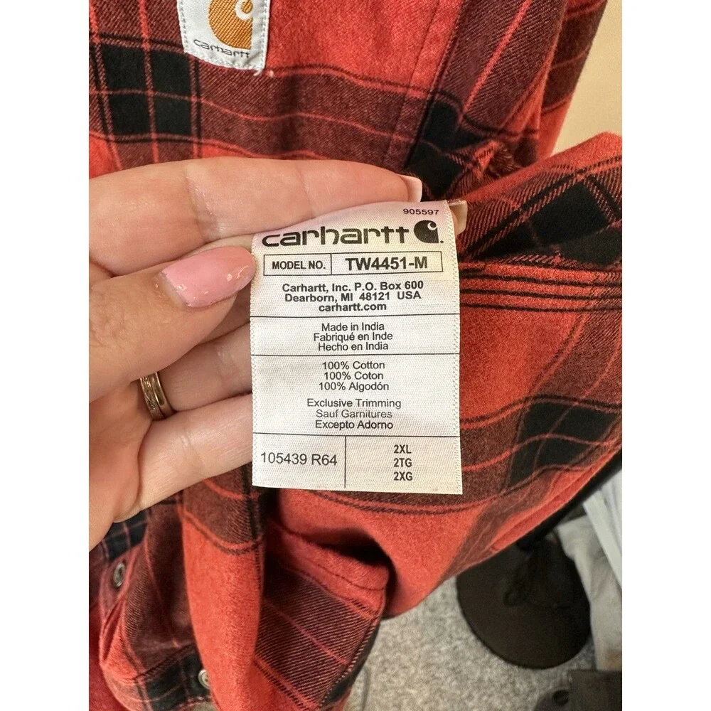 Carhartt Loose Fit Heavyweight Flannel Shirt Chili Pepper Red Plaid Men's 2XL